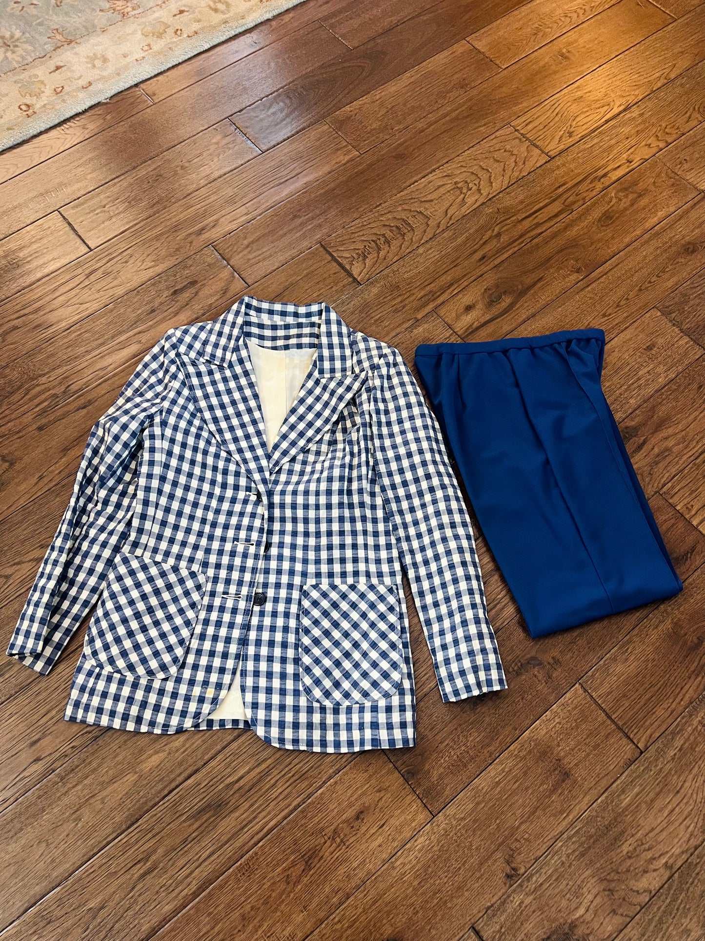 Vintage Alex Colman California Blue Gingham Blazer and Trousers Set