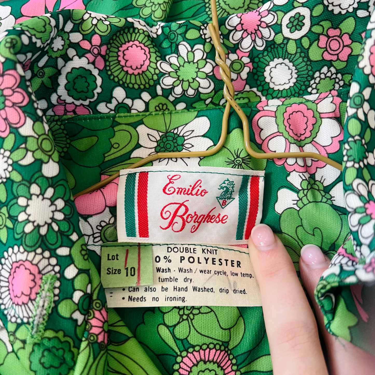 Vintage Emilio Borghese Pink and Green Floral Dress