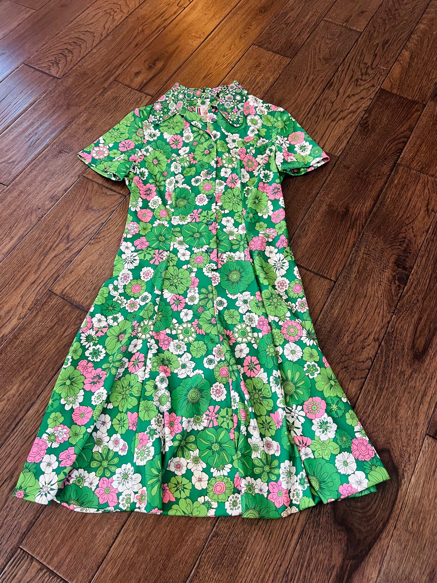Vintage Emilio Borghese Pink and Green Floral Dress