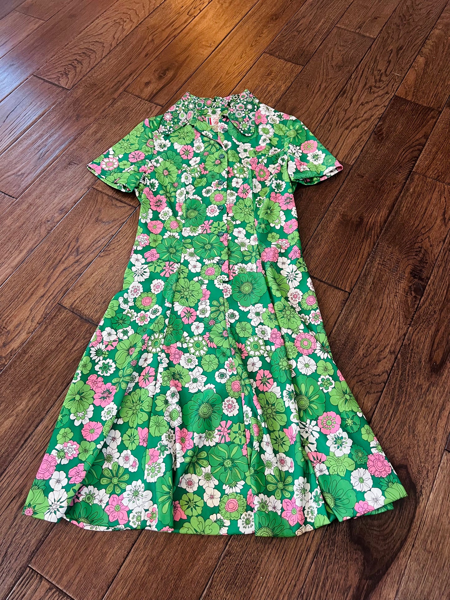 Vintage Emilio Borghese Pink and Green Floral Dress
