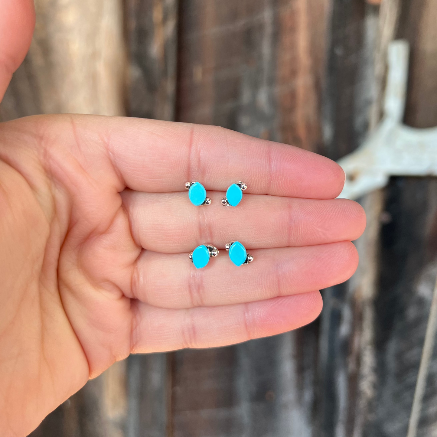 Genuine Turquoise Oval S Sterling Silver Studs