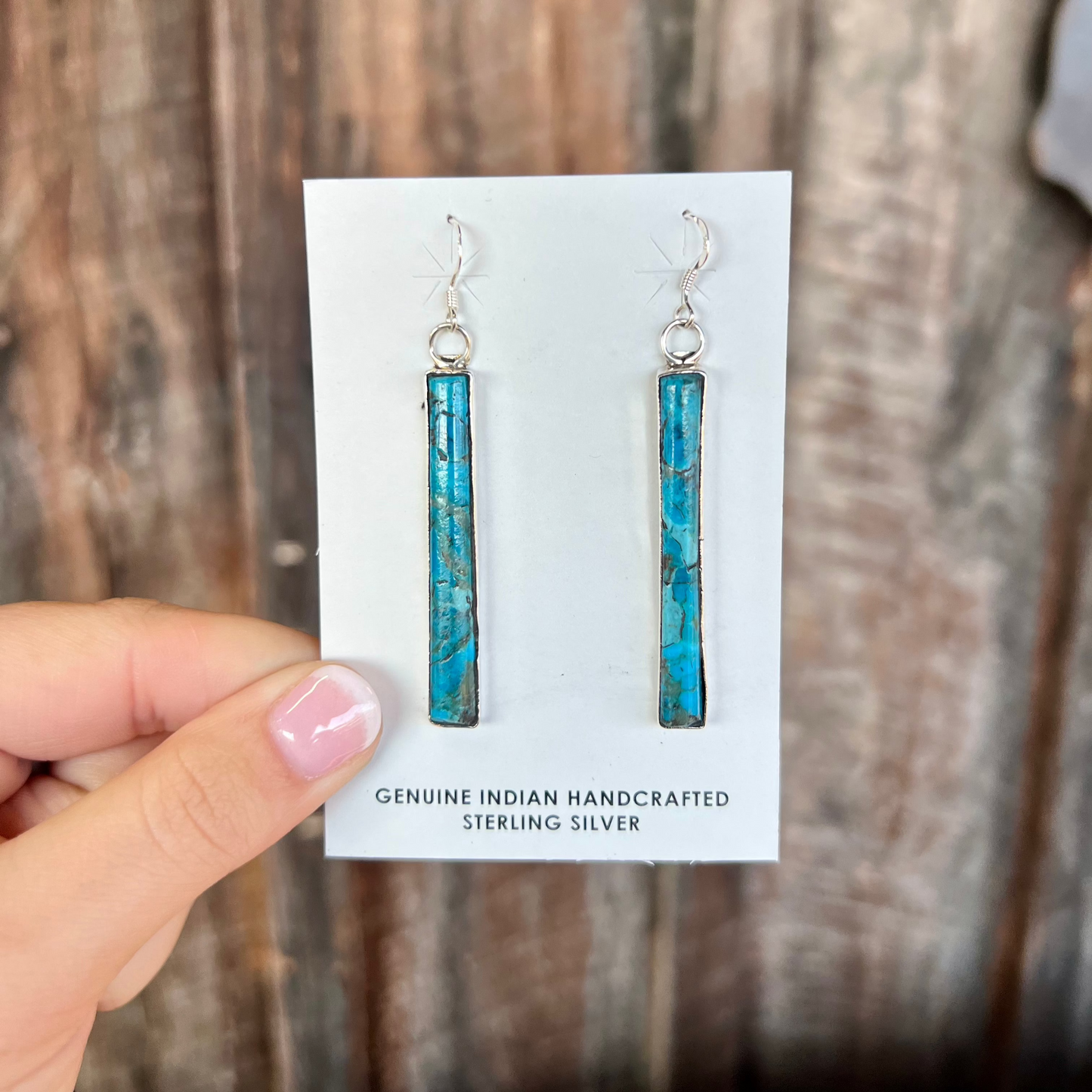 Genuine Turquoise Sterling Silver Bar Earrings