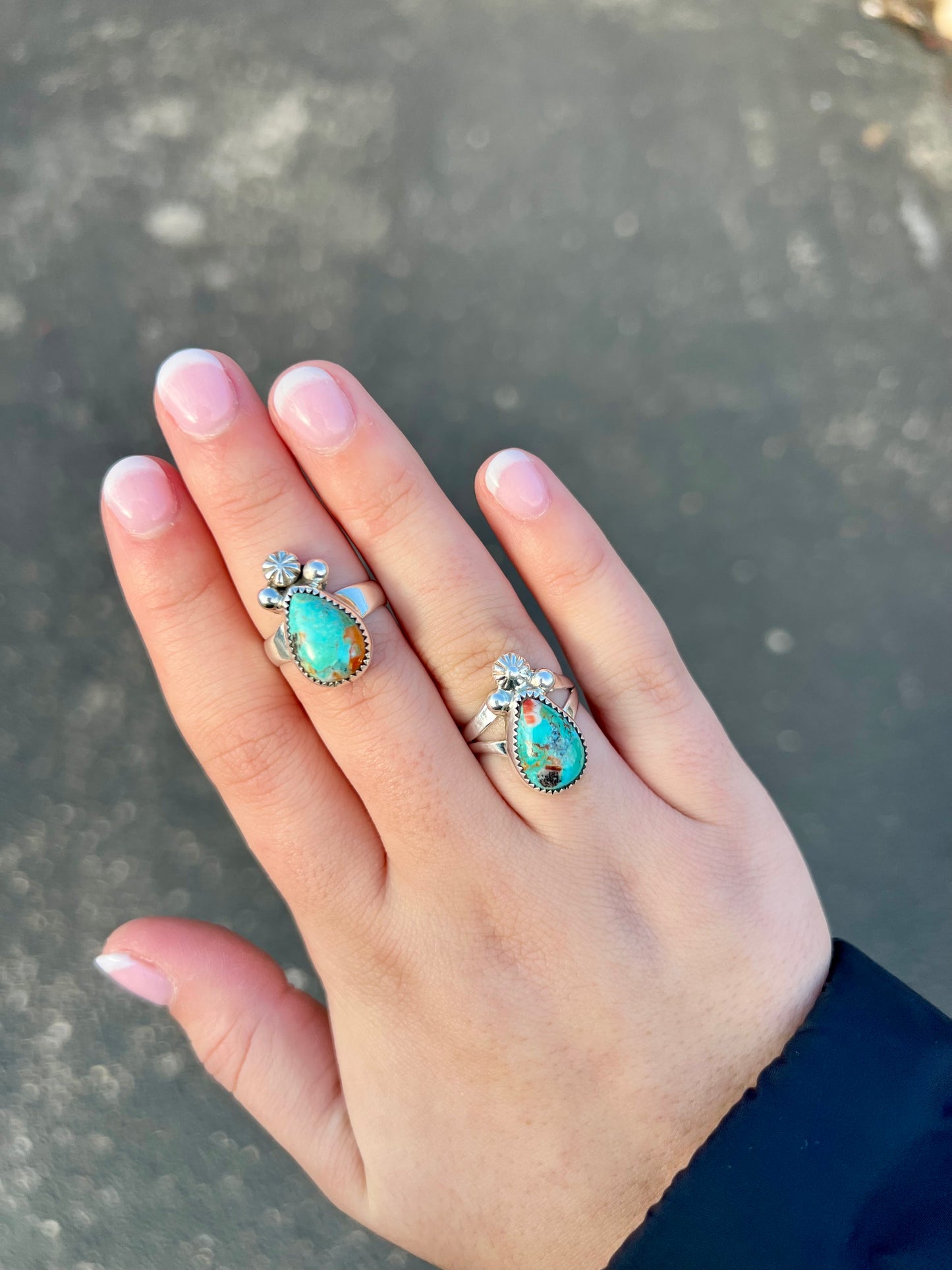 Genuine Turquoise Spiny Oyster Teardrop Sterling Silver Ring