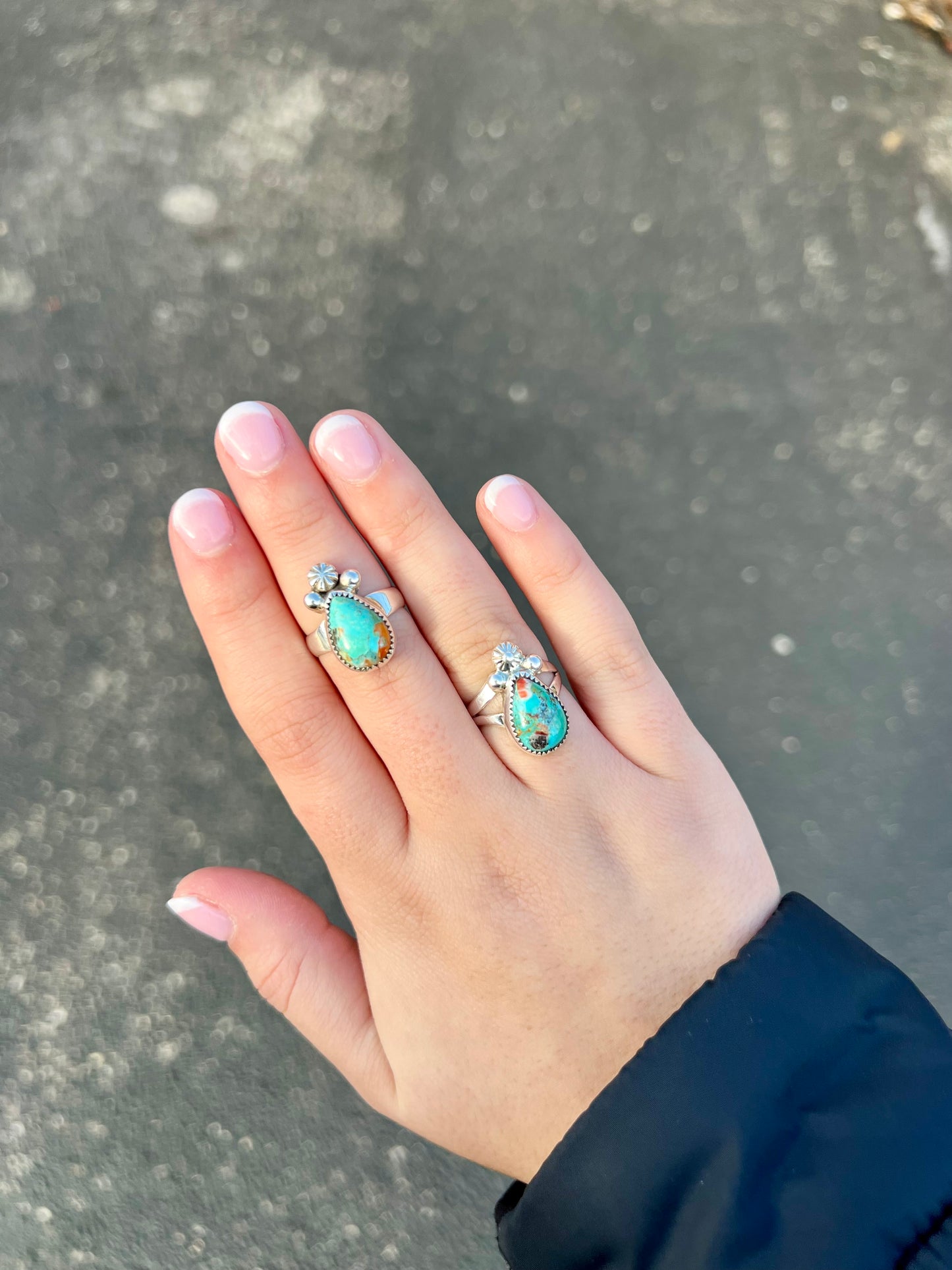 Genuine Turquoise Spiny Oyster Teardrop Sterling Silver Ring