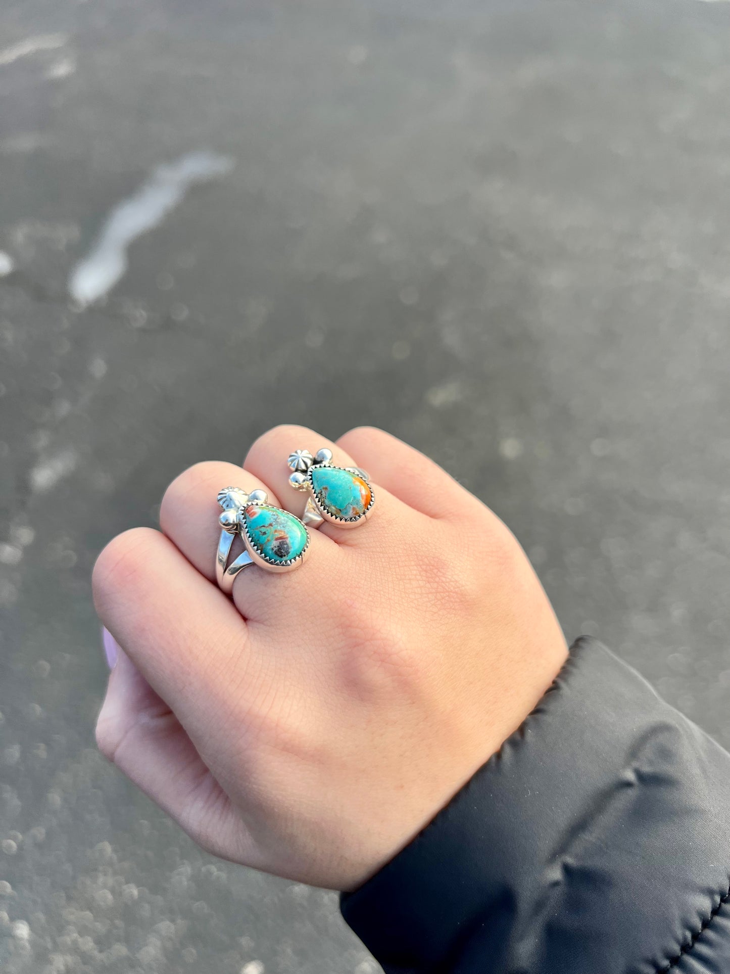 Genuine Turquoise Spiny Oyster Teardrop Sterling Silver Ring