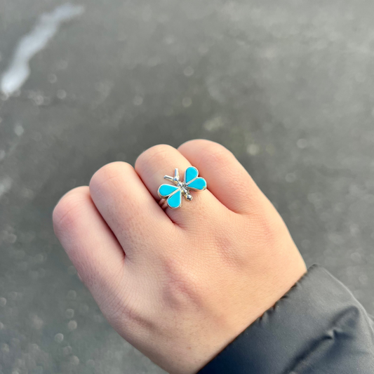 Genuine Turquoise Sterling Silver Butterfly Ring