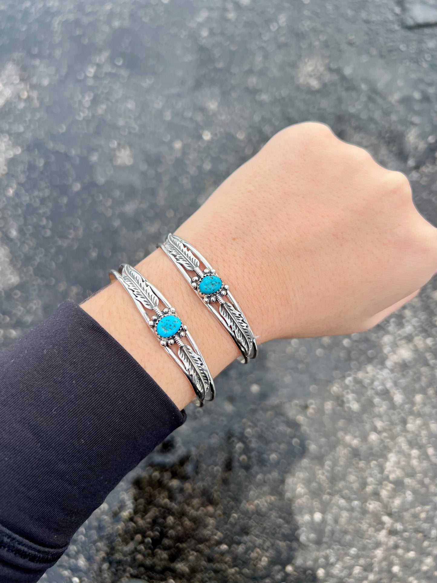 Turquoise and Sterling Silver Feather Bracelet