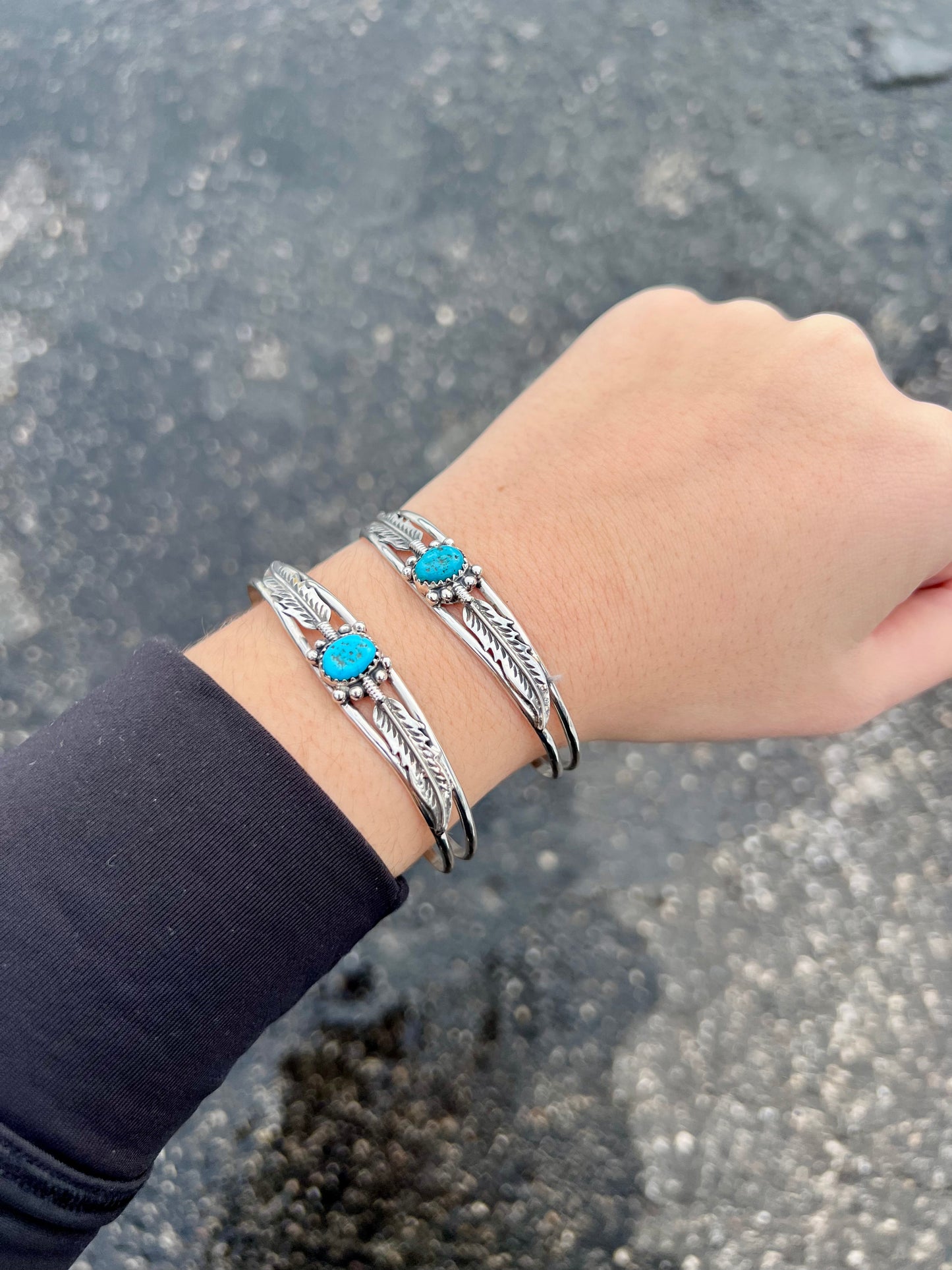 Turquoise and Sterling Silver Feather Bracelet