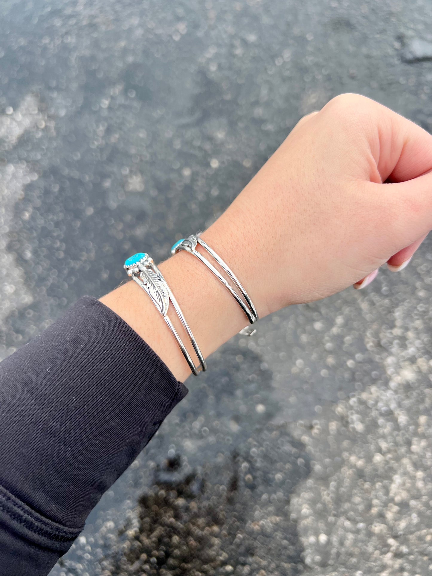 Turquoise and Sterling Silver Feather Bracelet