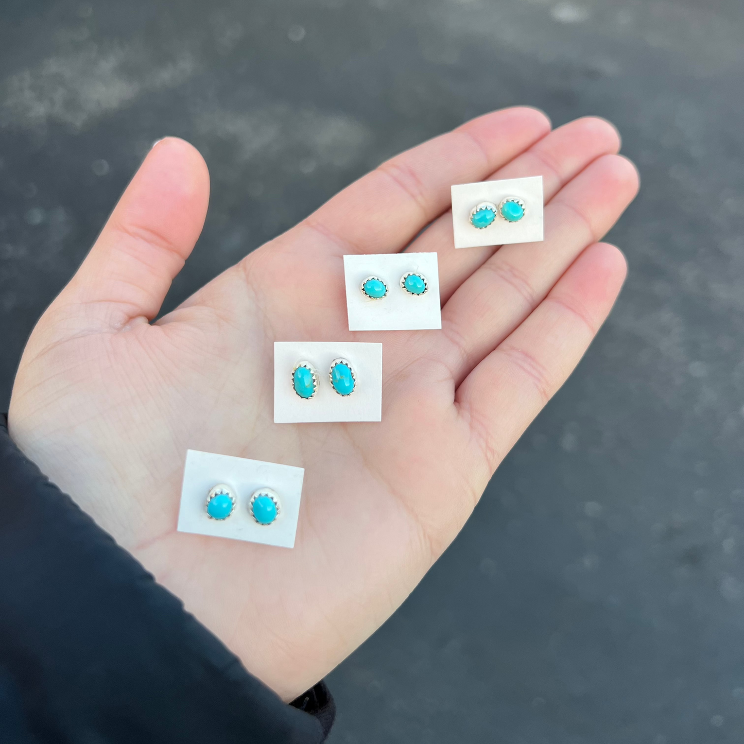 Navajo Genuine Turquoise Sterling Silver Oval Studs