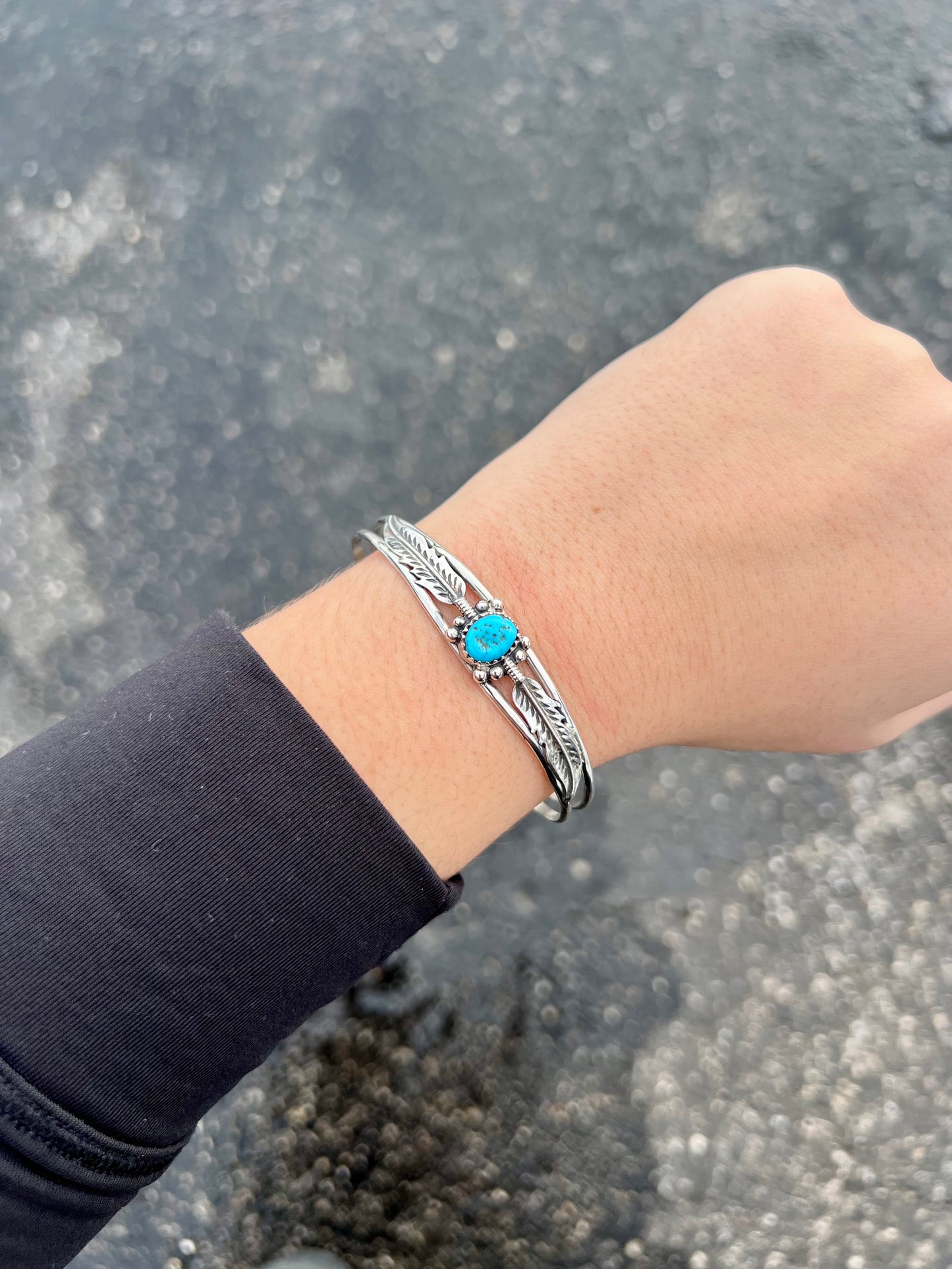 Turquoise and Sterling Silver Feather Bracelet