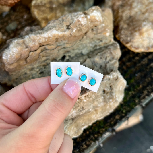 Navajo Genuine Turquoise Sterling Silver Oval Studs