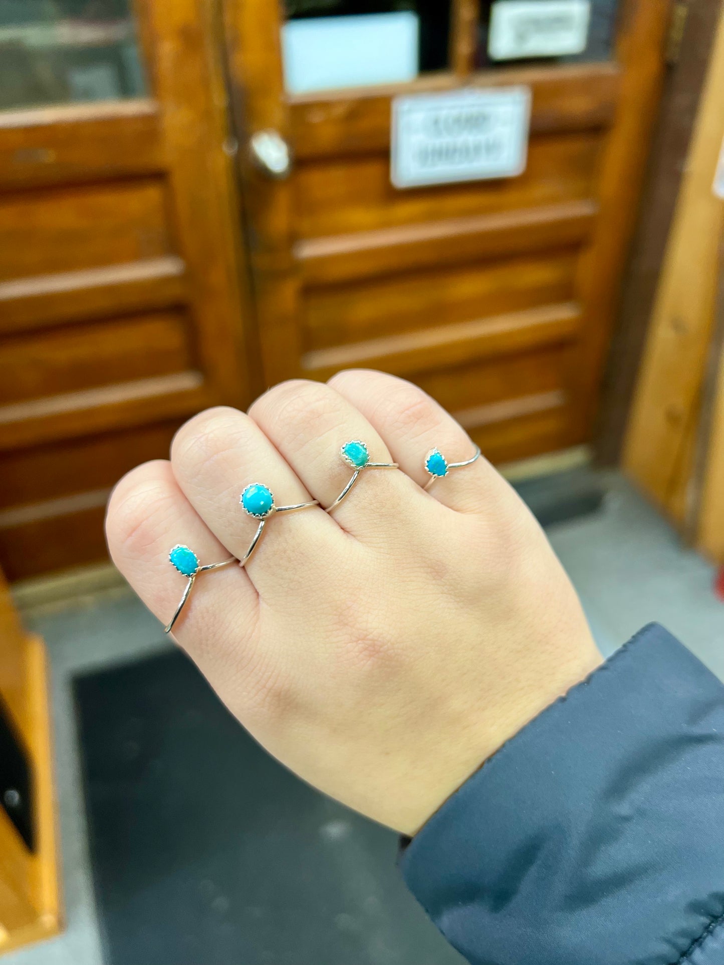 Genuine Turquoise Simple Stud Ring