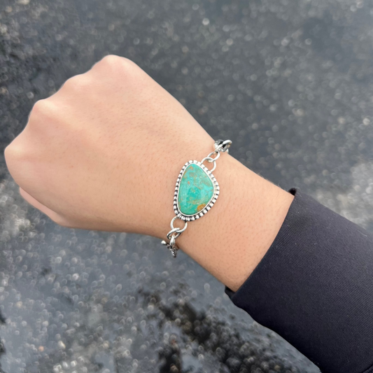 The Kara Genuine Kingman Turquoise Sterling Silver Link Bracelet