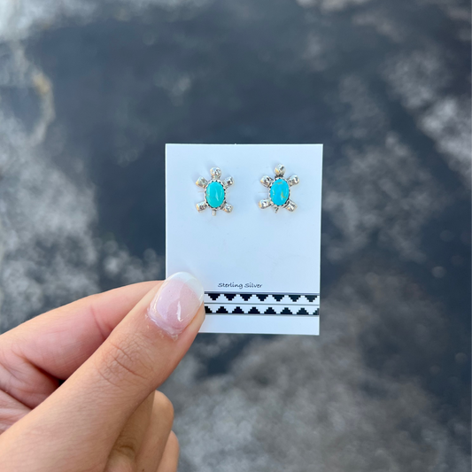 Genuine Turquoise Turtle Sterling Silver Studs