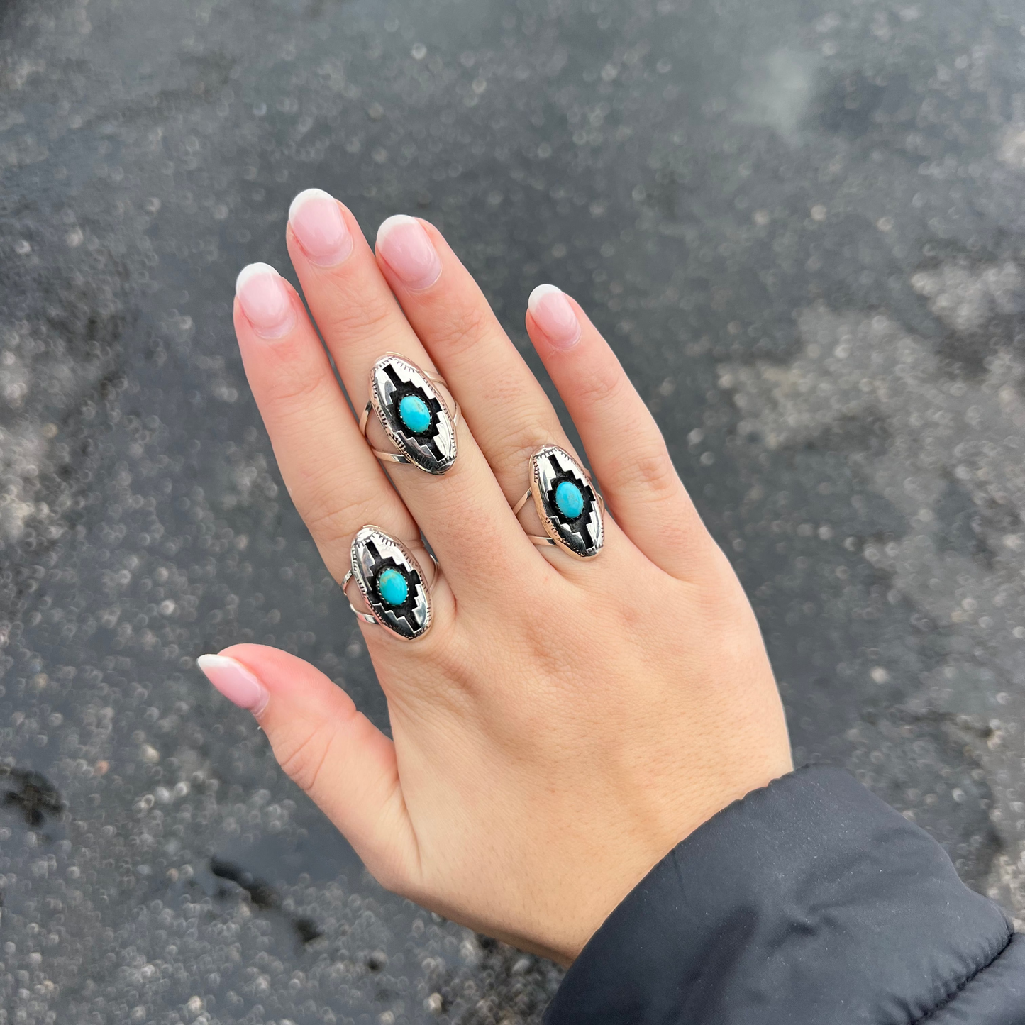 Turquoise and Sterling Silver Aztec Blessing Shadowbox Ring