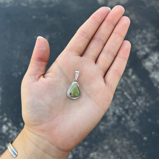 Genuine Green Turquoise Sterling Silver Teardrop Pendant
