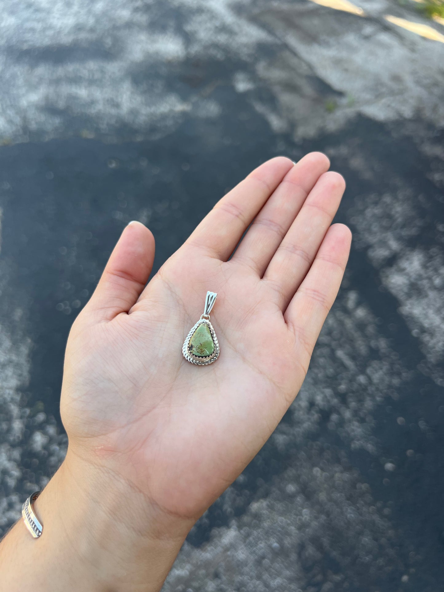 Genuine Green Turquoise Sterling Silver Teardrop Pendant