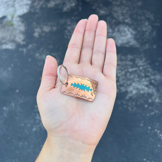 Navajo Inlay Chipped Turquoise Aztec Copper Keychain