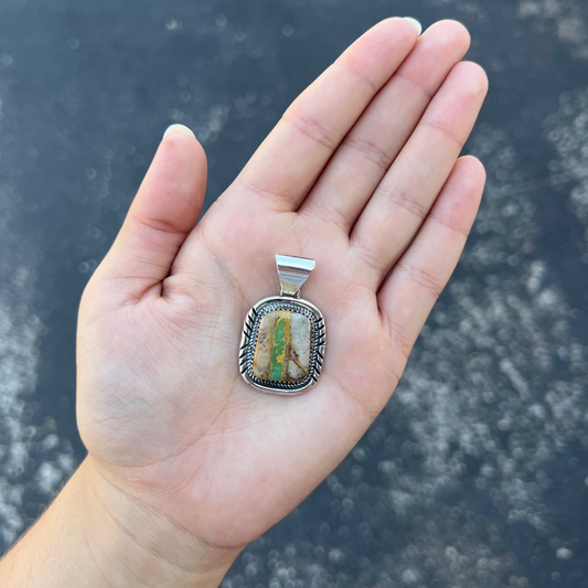 Green Royston Ribbon Turquoise Sterling Silver Square Pendant