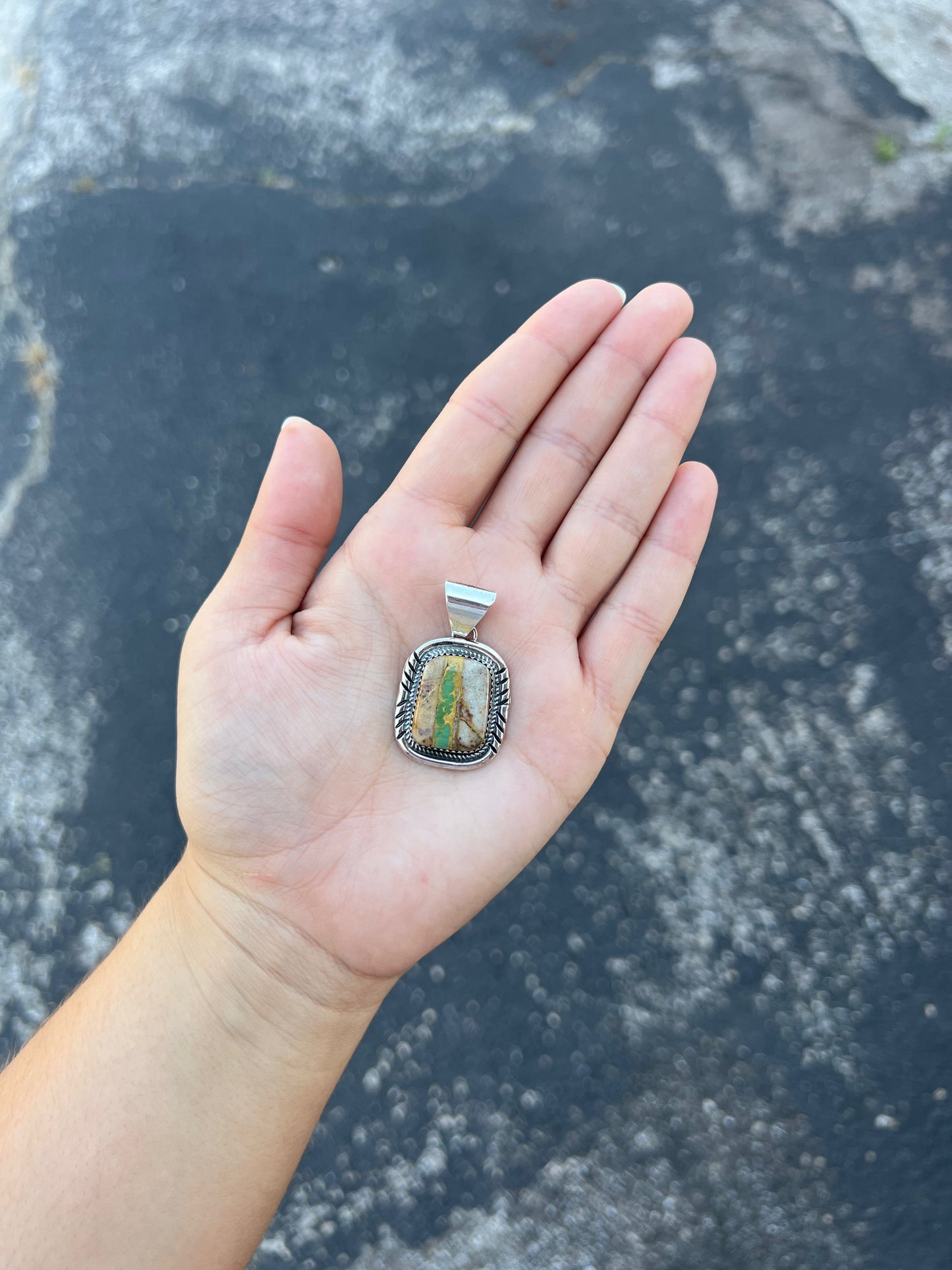 Green Royston Ribbon Turquoise Sterling Silver Square Pendant