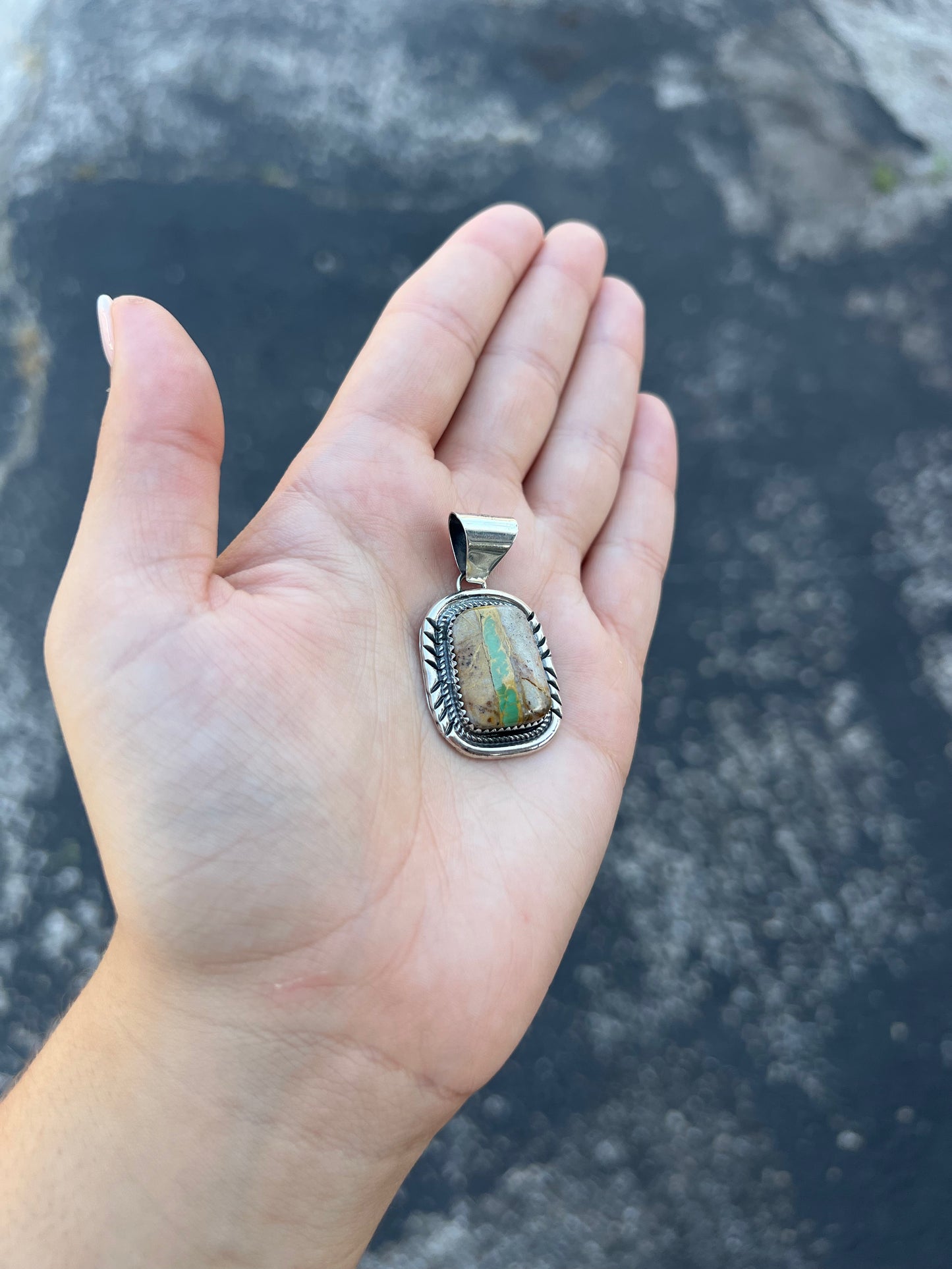 Green Royston Ribbon Turquoise Sterling Silver Square Pendant