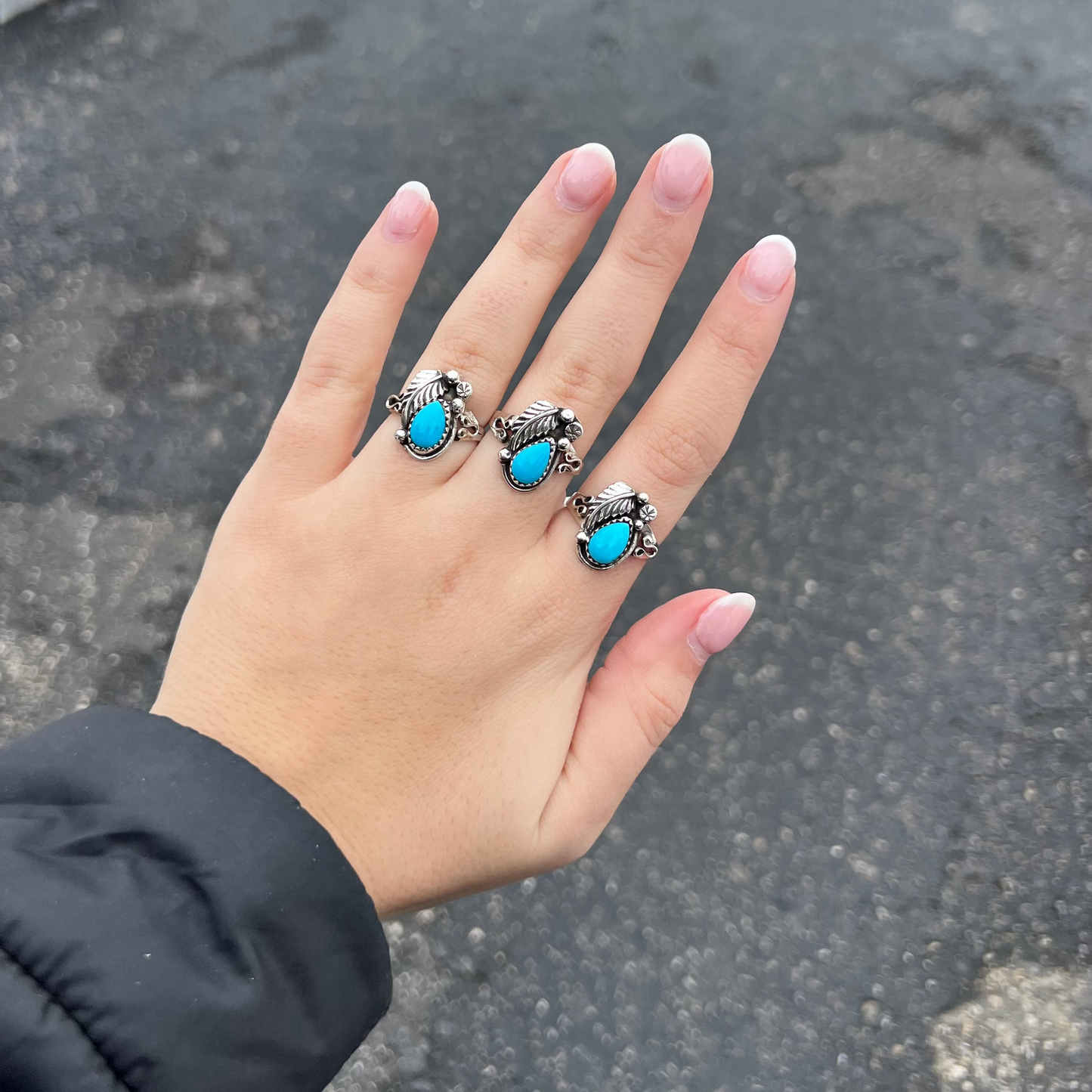 Turquoise Teardrop Stone and Feather Ring