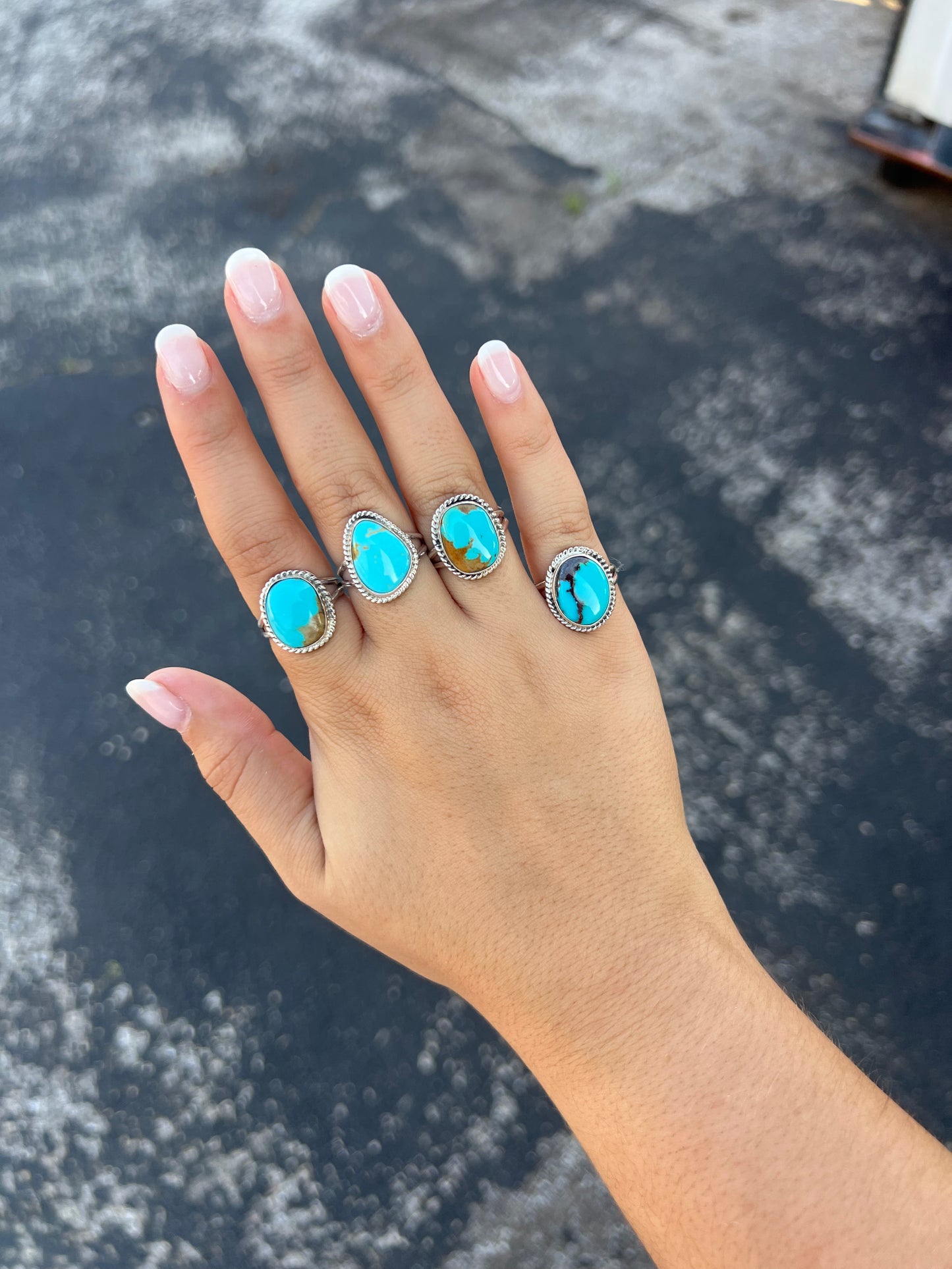 Kingman Turquoise Twisted Border Sterling Silver Ring