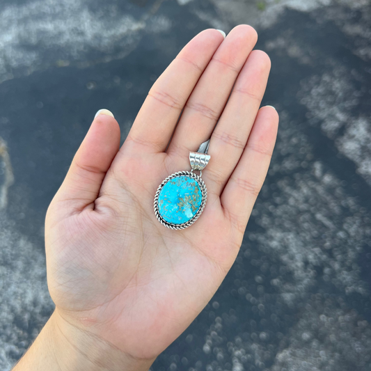 The Harlan Genuine Turquoise Sterling Silver Oval Pendant