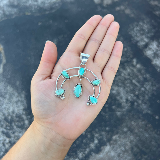 Navajo Genuine Royston Turquoise Naja Sterling Silver Pendant