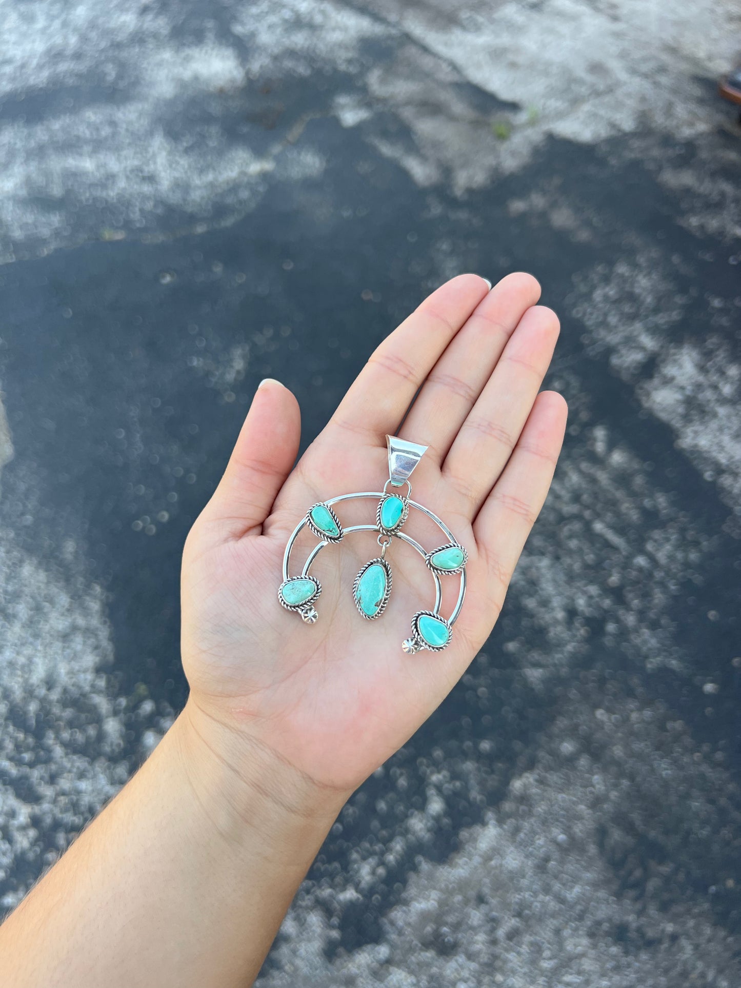 Navajo Genuine Royston Turquoise Naja Sterling Silver Pendant