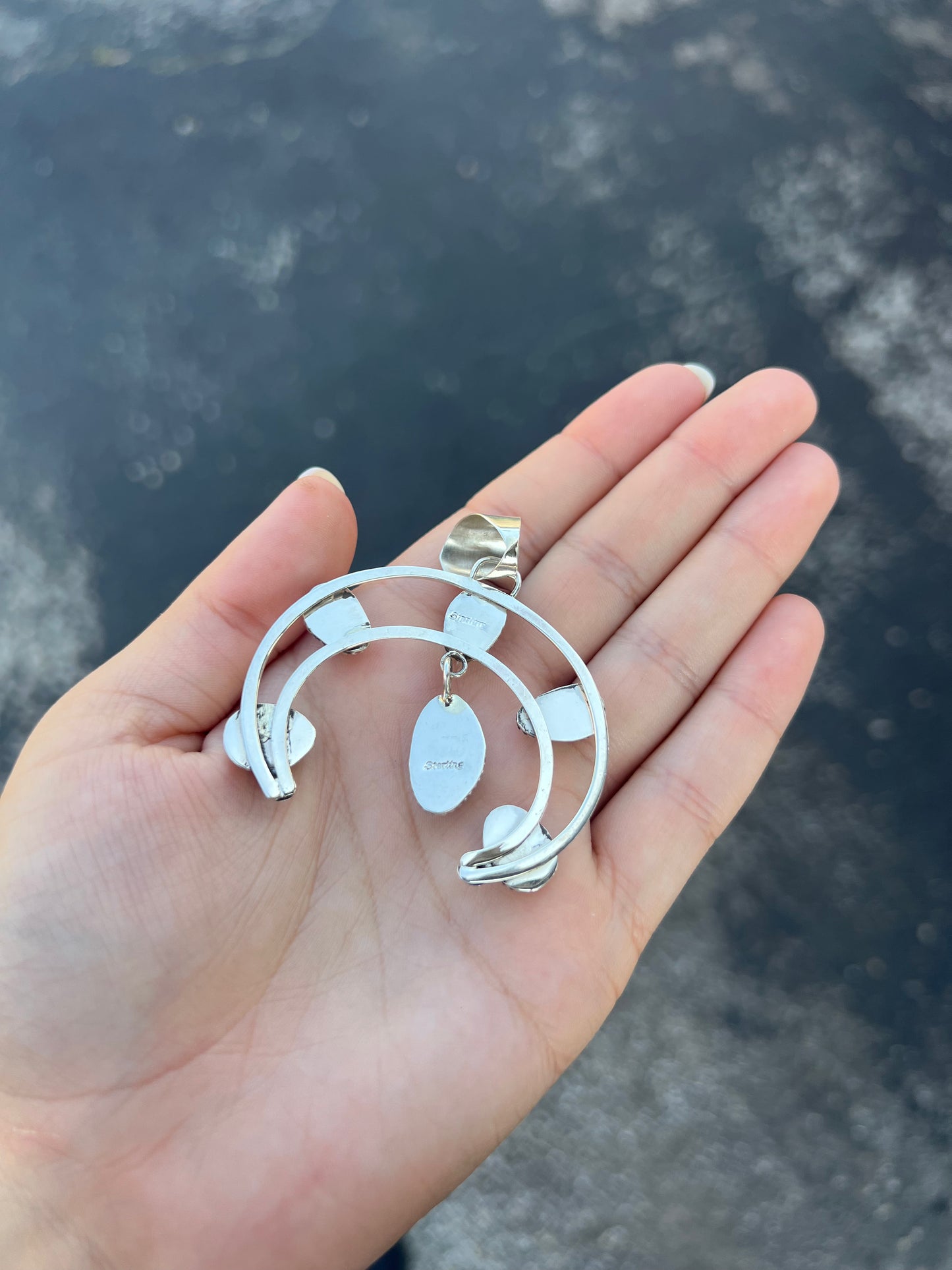 Navajo Genuine Royston Turquoise Naja Sterling Silver Pendant