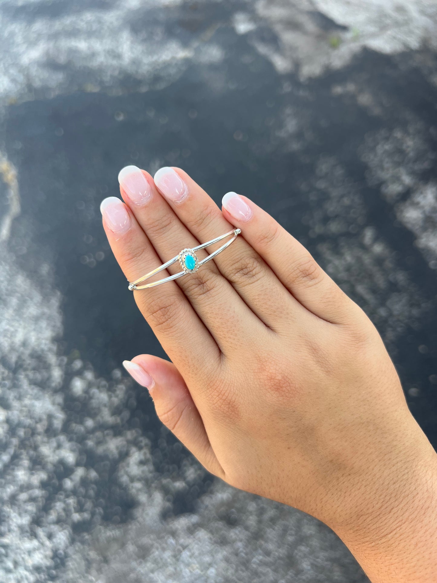 Baby Bracelet Genuine Turquoise Sterling Silver Split Cuff