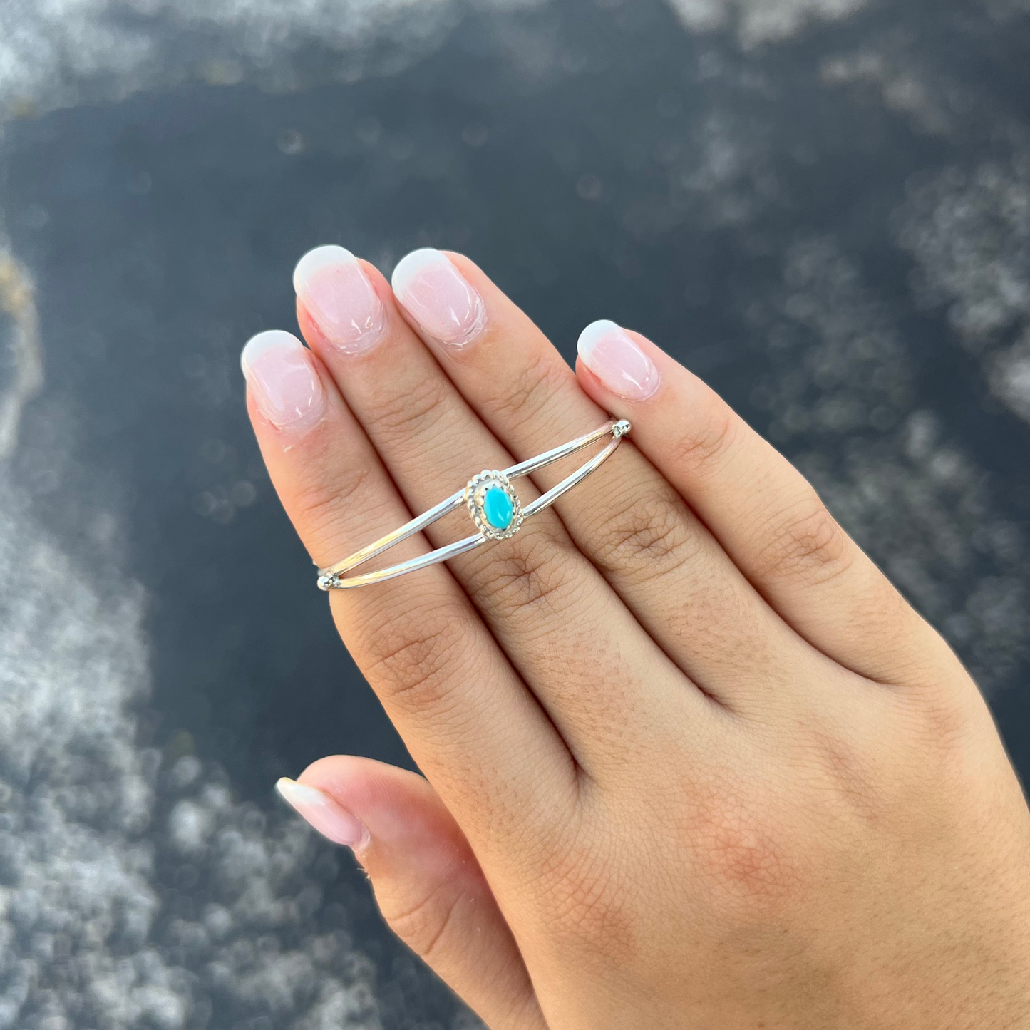 Baby Bracelet Genuine Turquoise Sterling Silver Split Cuff