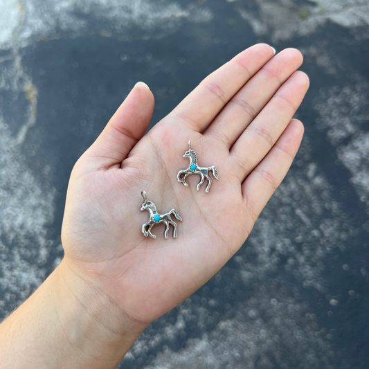 Navajo Genuine Turquoise Sterling Silver Horse Pendant
