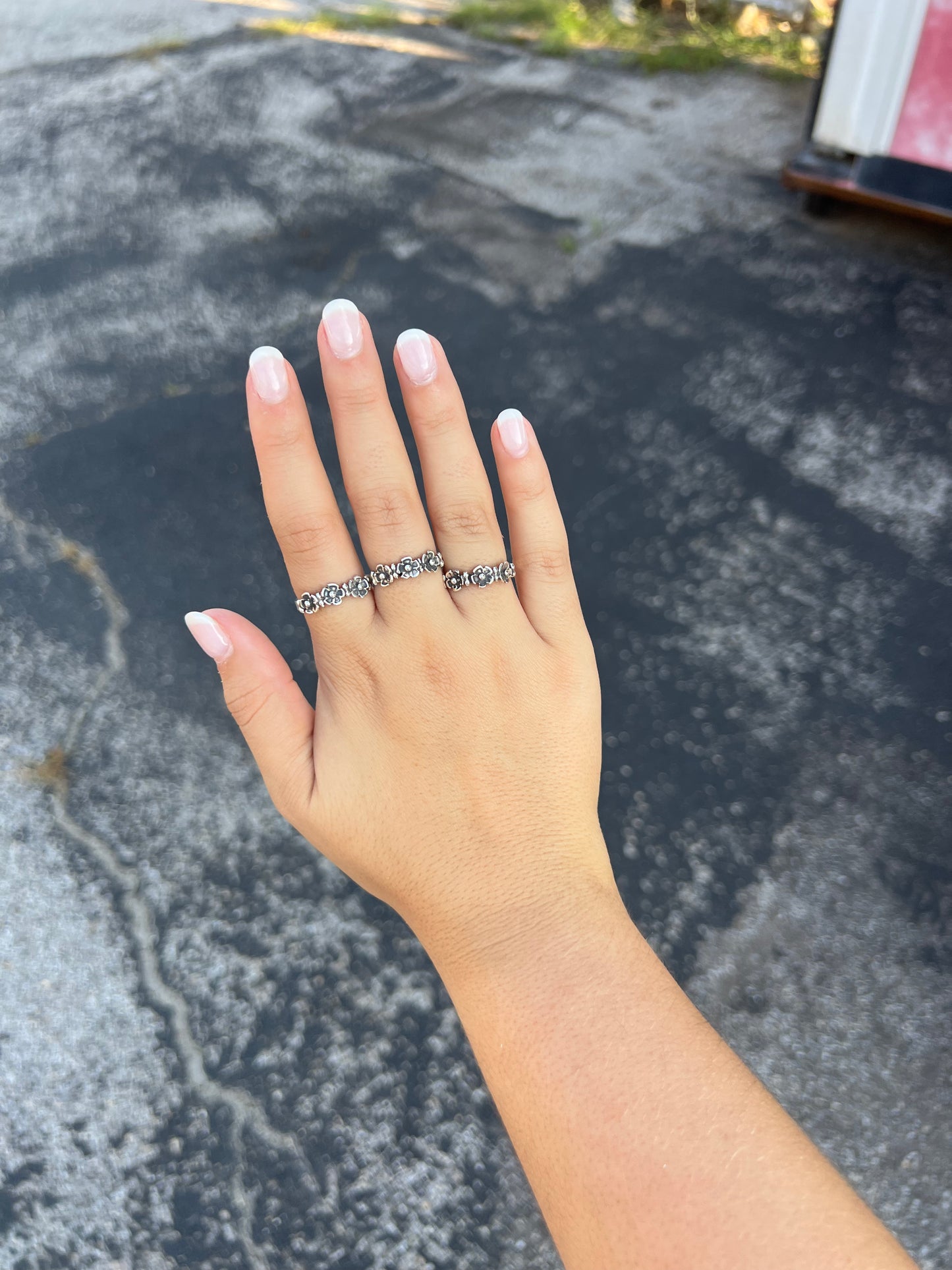 Sterling Silver Flower Trio Ring