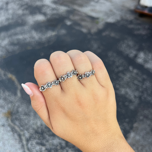 Sterling Silver Flower Trio Ring