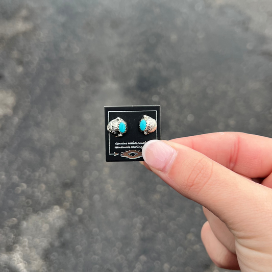 Genuine Turquoise Stud and Leaf Earrings