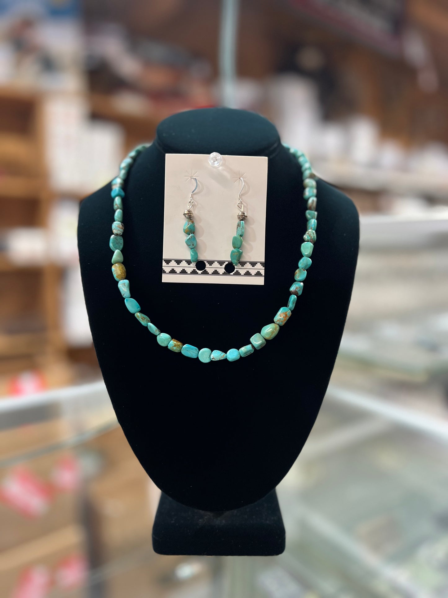 Kingman Turquoise Nuggets Sterling Silver Necklace and Earrings Set