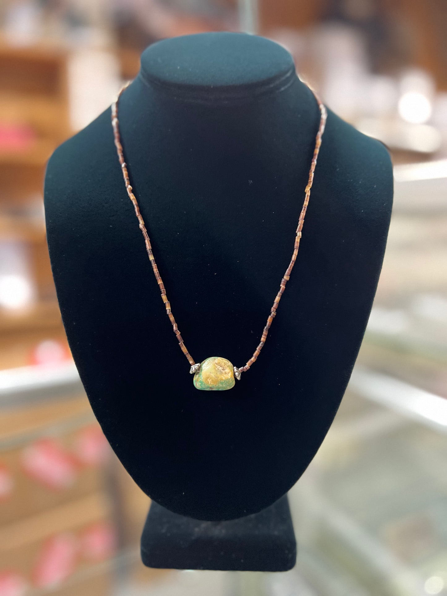 Green Nevada Turquoise Nugget Heishi Necklace - 20"
