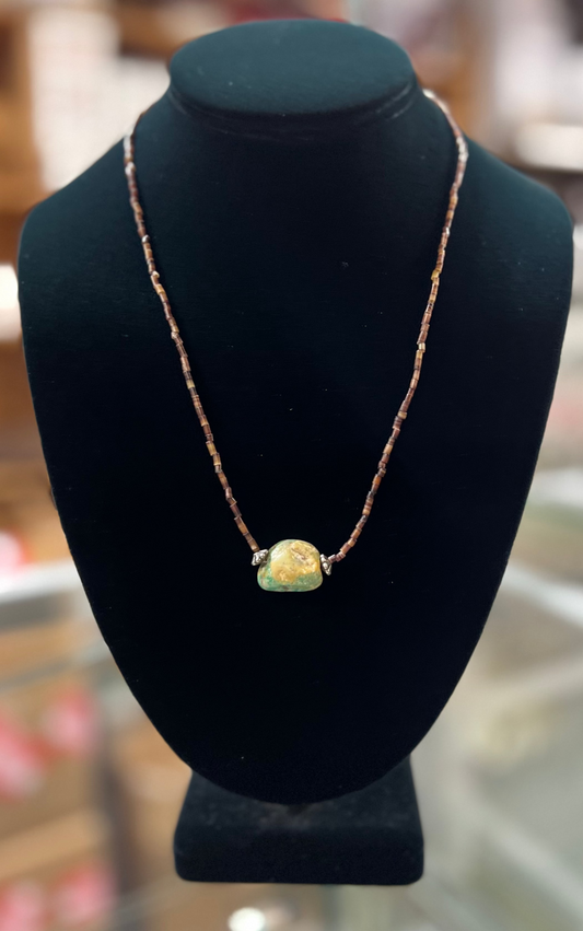 Green Nevada Turquoise Nugget Heishi Necklace - 20"