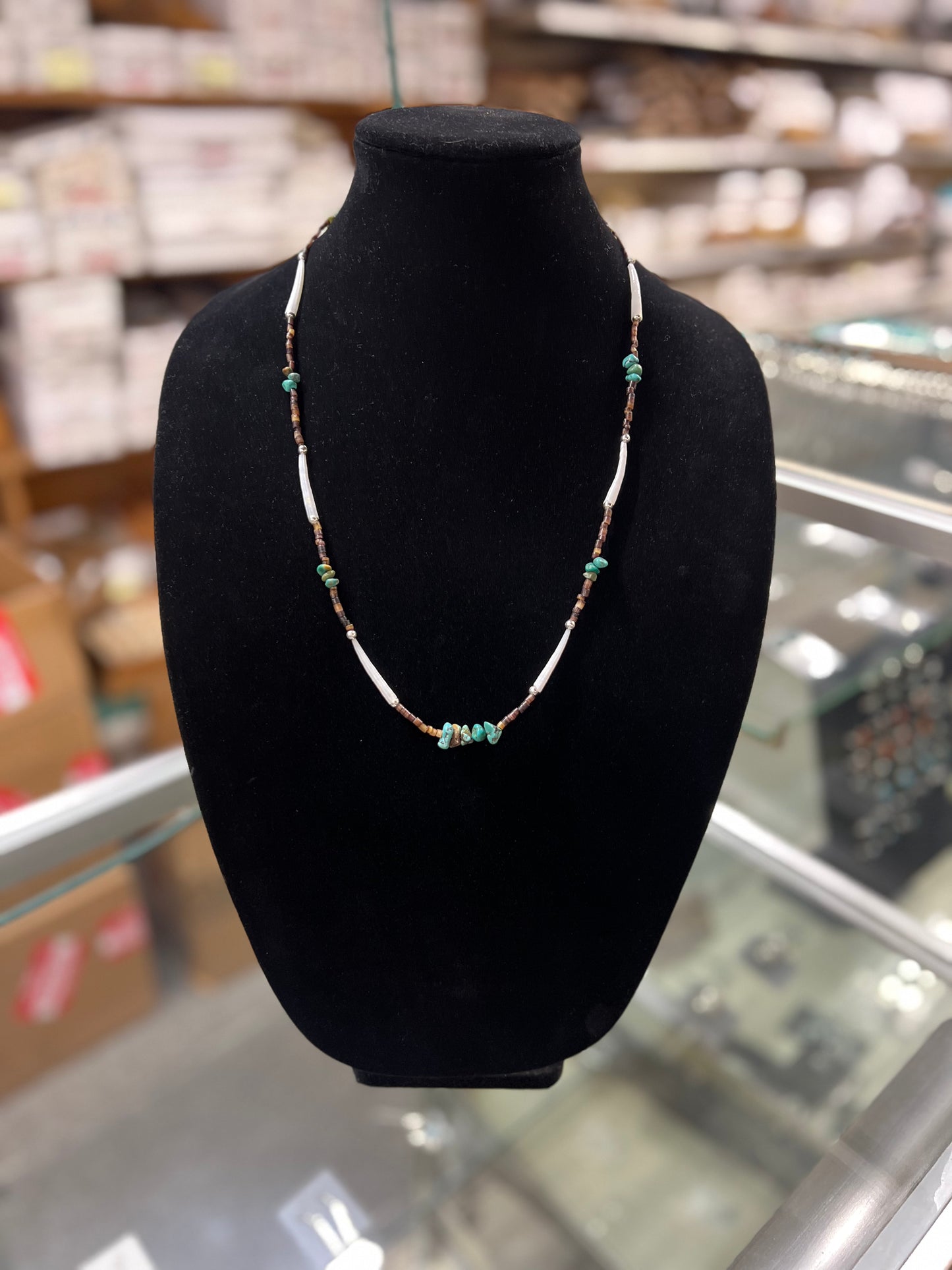 Genuine Kingman Turquoise, Heishi, and Dentalium Shell Necklace