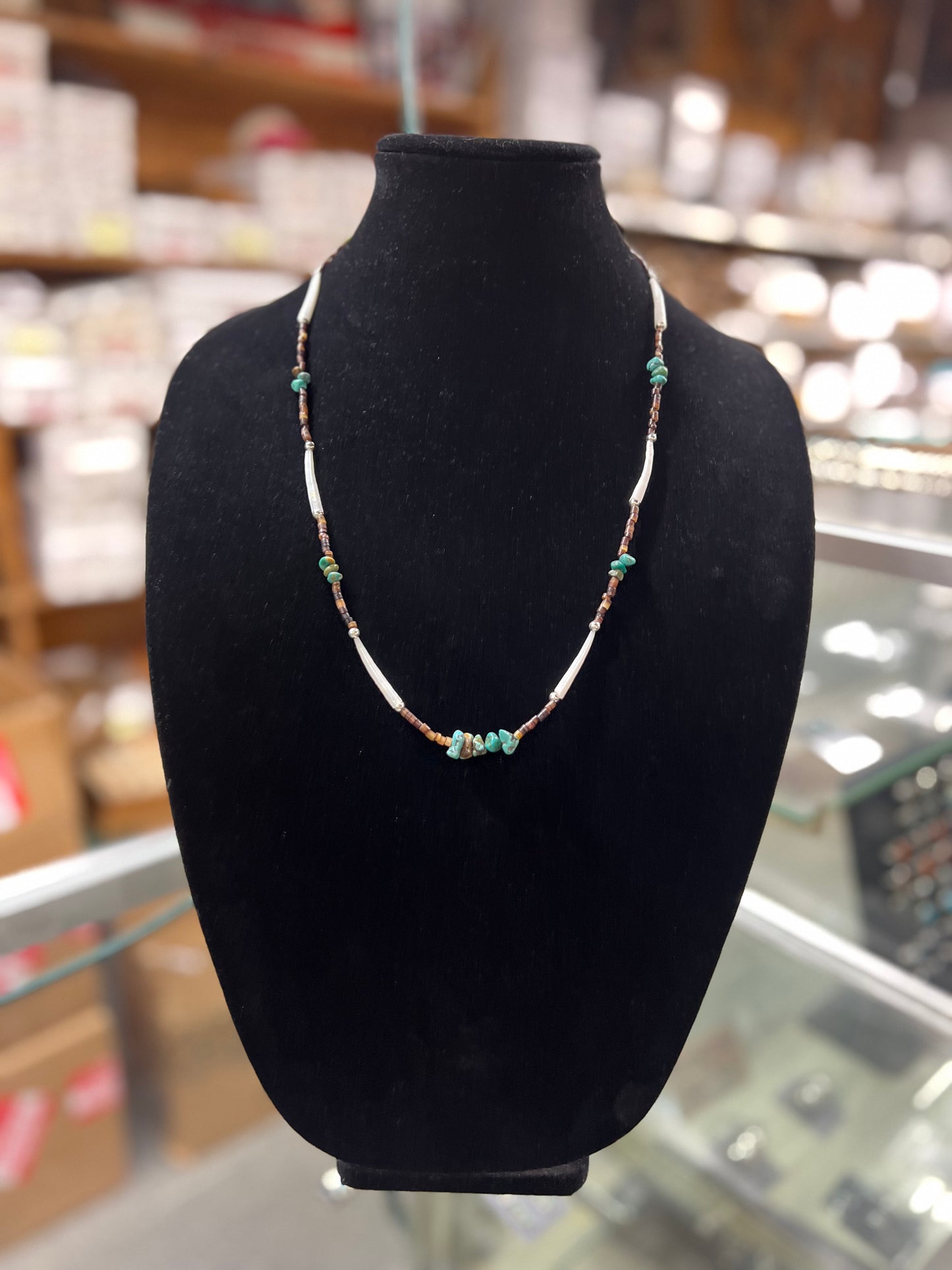 Genuine Kingman Turquoise, Heishi, and Dentalium Shell Necklace