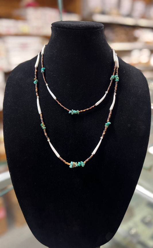 Genuine Kingman Turquoise, Heishi, and Dentalium Shell Necklace