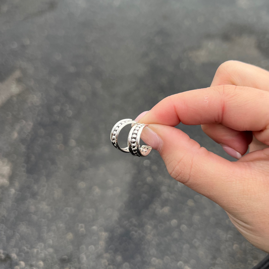 Authentic Native American Handmade Sterling Silver Beaded Hoops