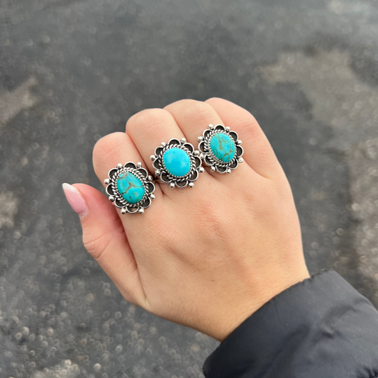 The Sera Scalloped Genuine Turquoise Sterling Silver Ring