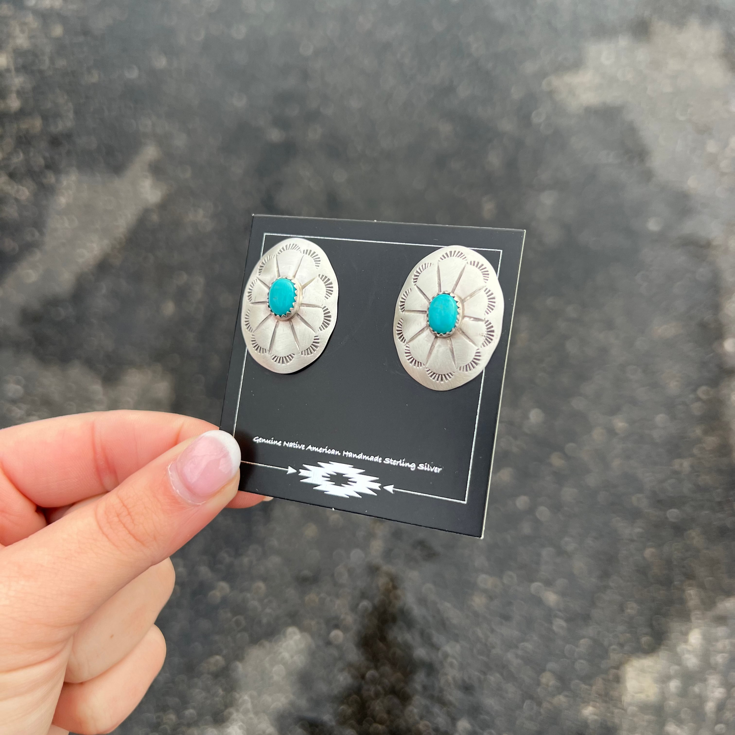 Genuine Turquoise Sterling Silver Oval Concho Earrings