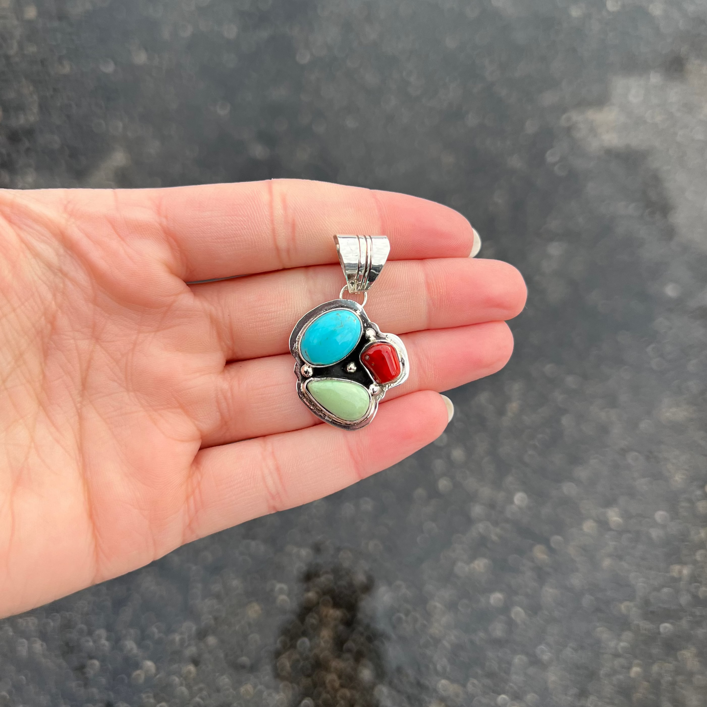 Turquoise and Coral 3 Stone Cluster Pendant