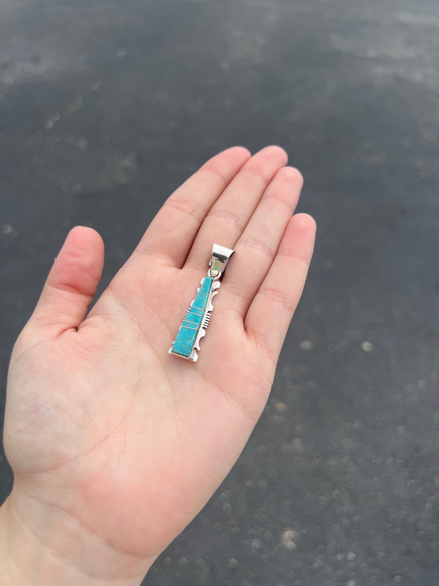 Genuine Turquoise Graduating Inlay Sterling Silver Pendant