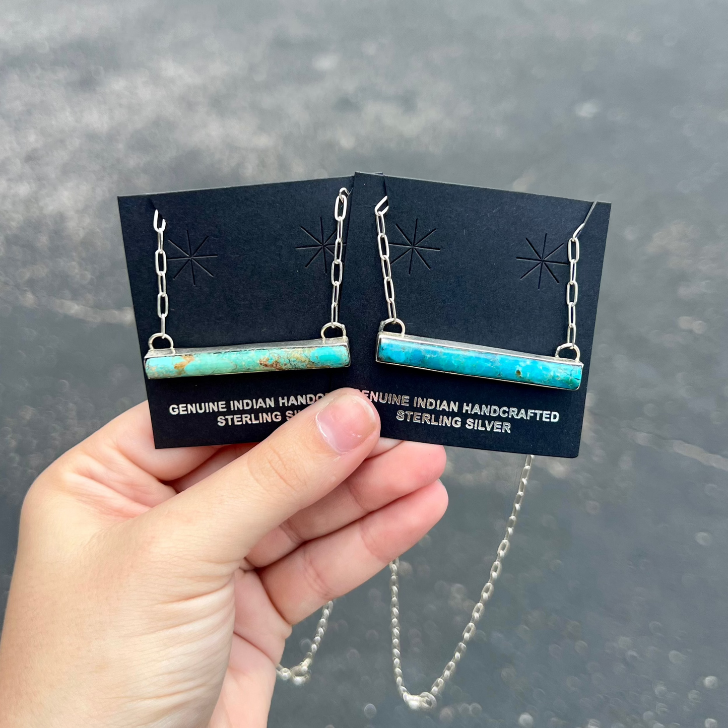 Genuine Turquoise Sterling Silver Bar Necklace